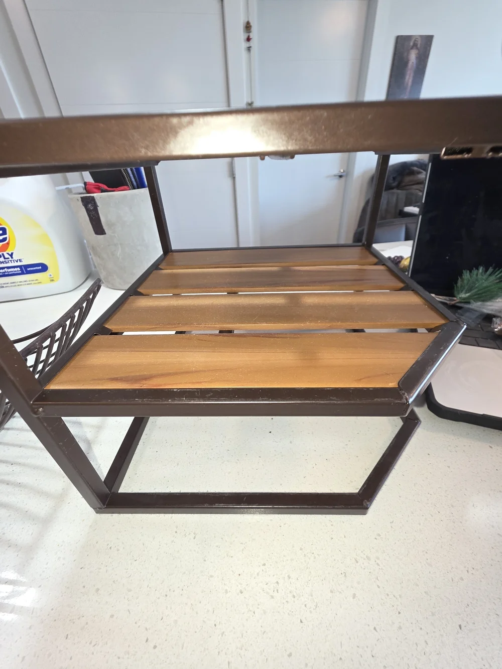 Bamboo & Metal Two-Tier Kitchen Shelf Organizer - Brown and Banana Fruit Tree